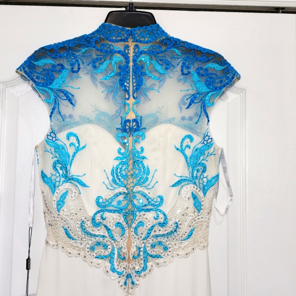 White and Blue Beautiful embroidered formal dress